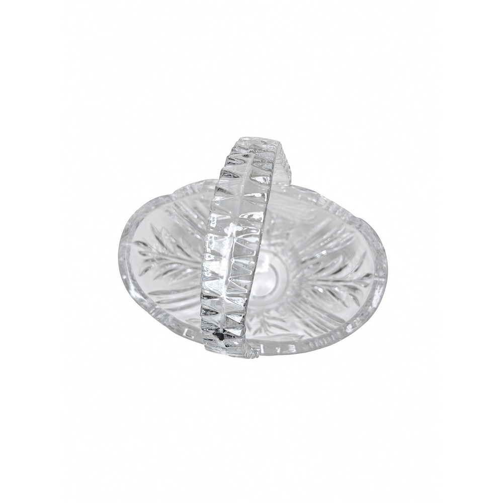 Vintage Frosted Rose Lead Crystal Basket Scalloped Edge Cut Glass Candy Dish 7in - Picture 2 of 3